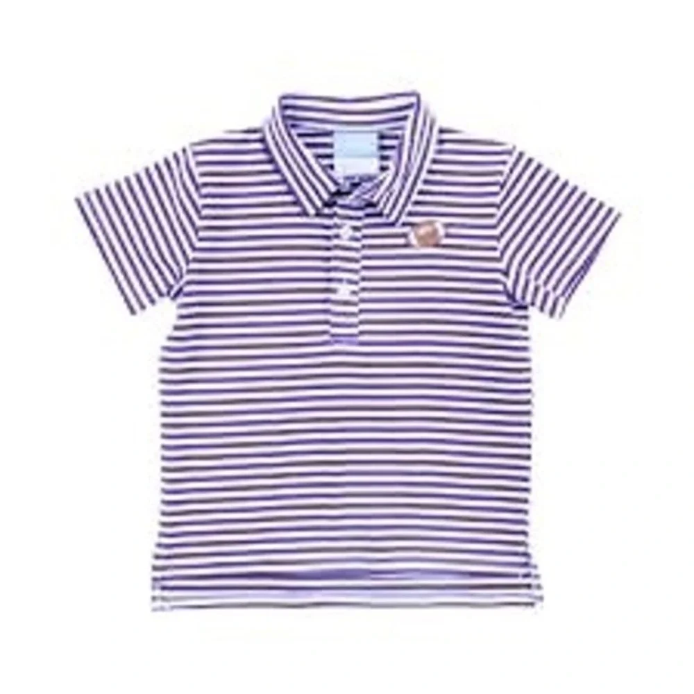 Classic Whimsy Boys Purple White Striped Football Polo Shirt Size 6